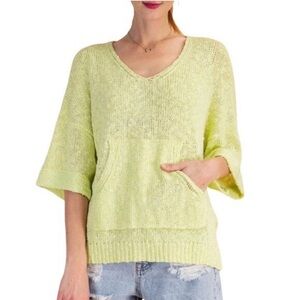 Easel Lime Green V-Neck Kangaroo Pocket Sweater, M/L
